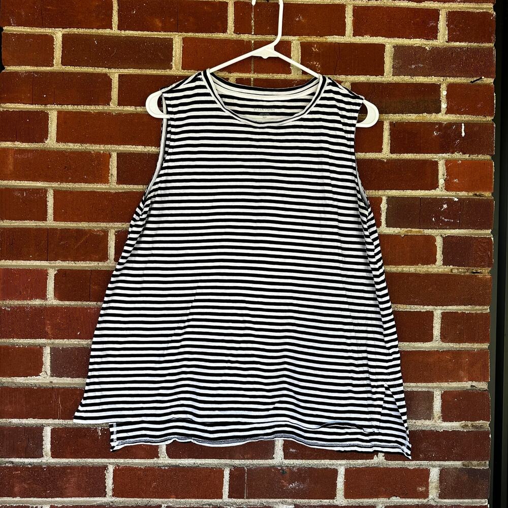 Eileen Fisher Striped Sleeveless Swing Tank Top Black White Medium